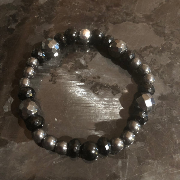 The Eban Bracelet in Obsidian, Smoky Quartz & Hematite