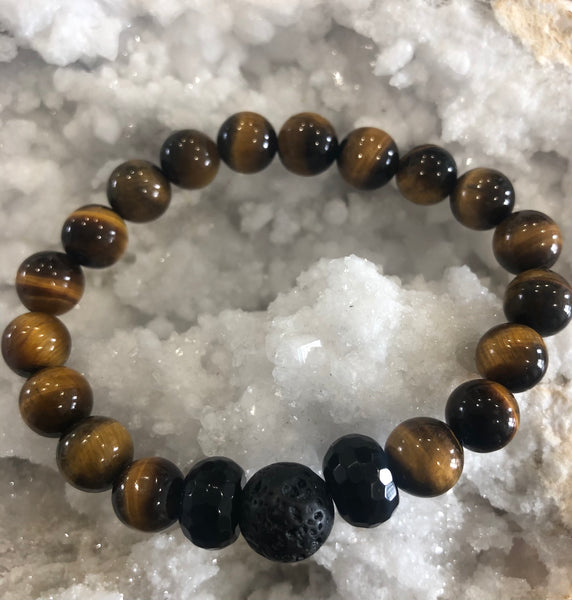 Tiger's Eye, Obsidian and Lava bracelet